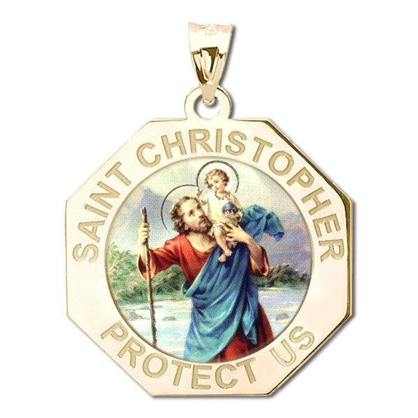 Saint Christopher Perfect Octagon Religious Medal - "Color EXCLUSIVE"