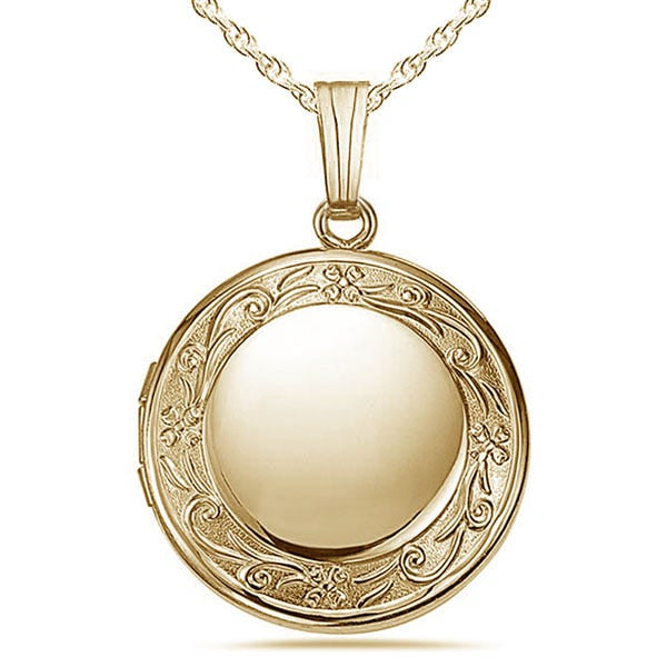 14k Gold Filled Floral Round Photo Locket - 3/4 inch x 3/4 inch