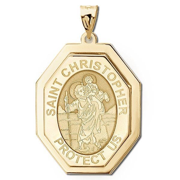 Saint Christopher Three Dimensional Premium Weight Long Octagon Religious Medal