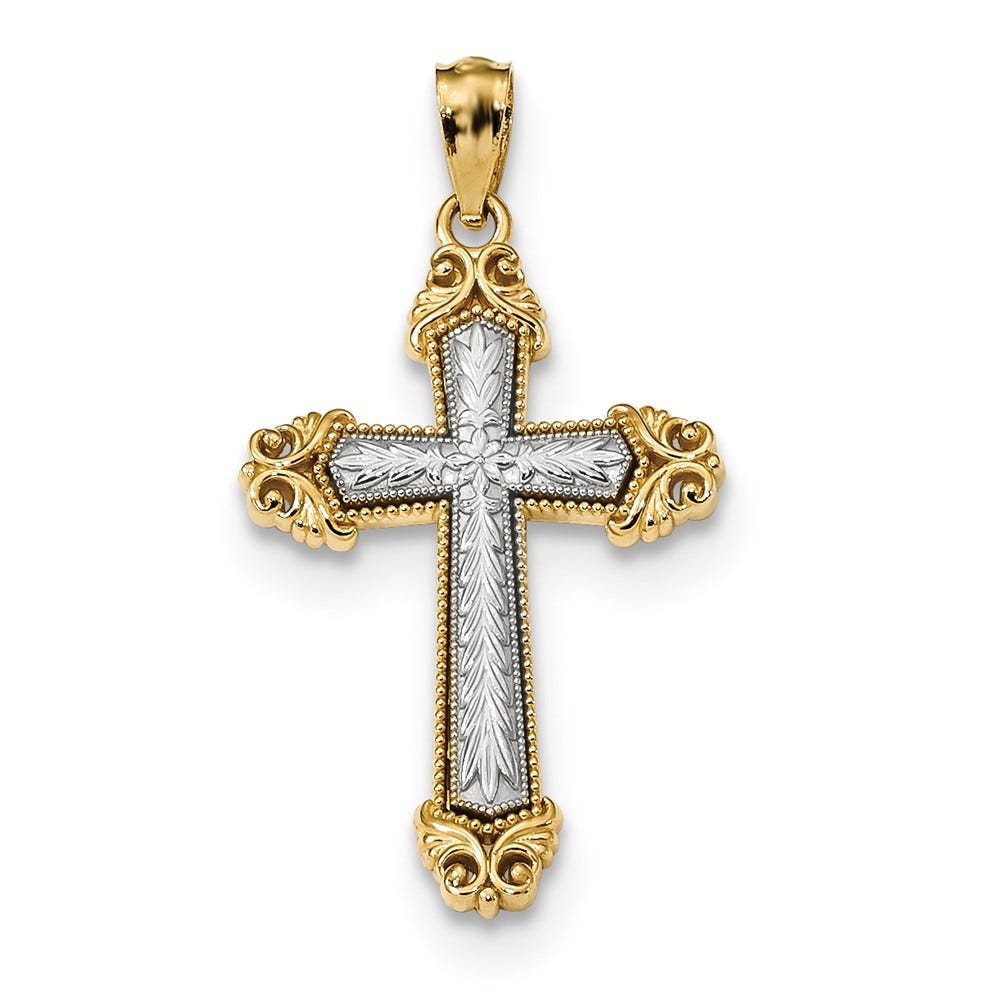 14k Two-tone Polished Cross Pendant