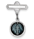 Sterling Silver Miraculous  Medal Baptismal Brooch with Aqua Enamel