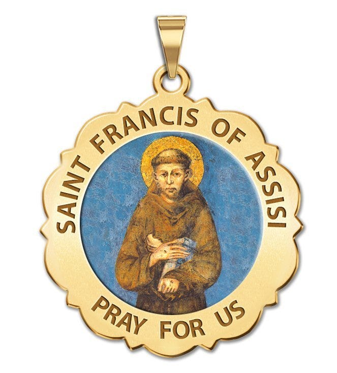 Saint Francis of Assisi Scalloped Round Religious Medal "Color EXCLUSIVE"