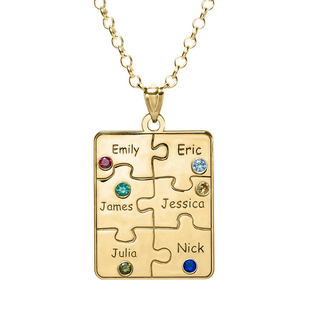 Personalized Family Six Piece Jigsaw Puzzle Pendant- Includes 18 Inch Chain