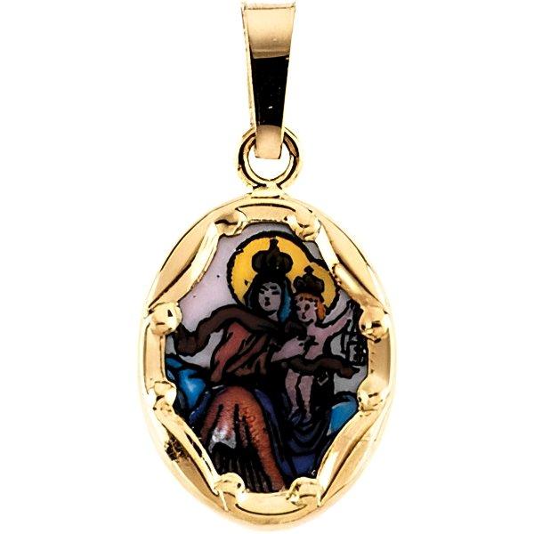 14K Gold and Porcelain Scapular Religious Medal