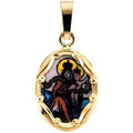 14K Gold and Porcelain Scapular Religious Medal