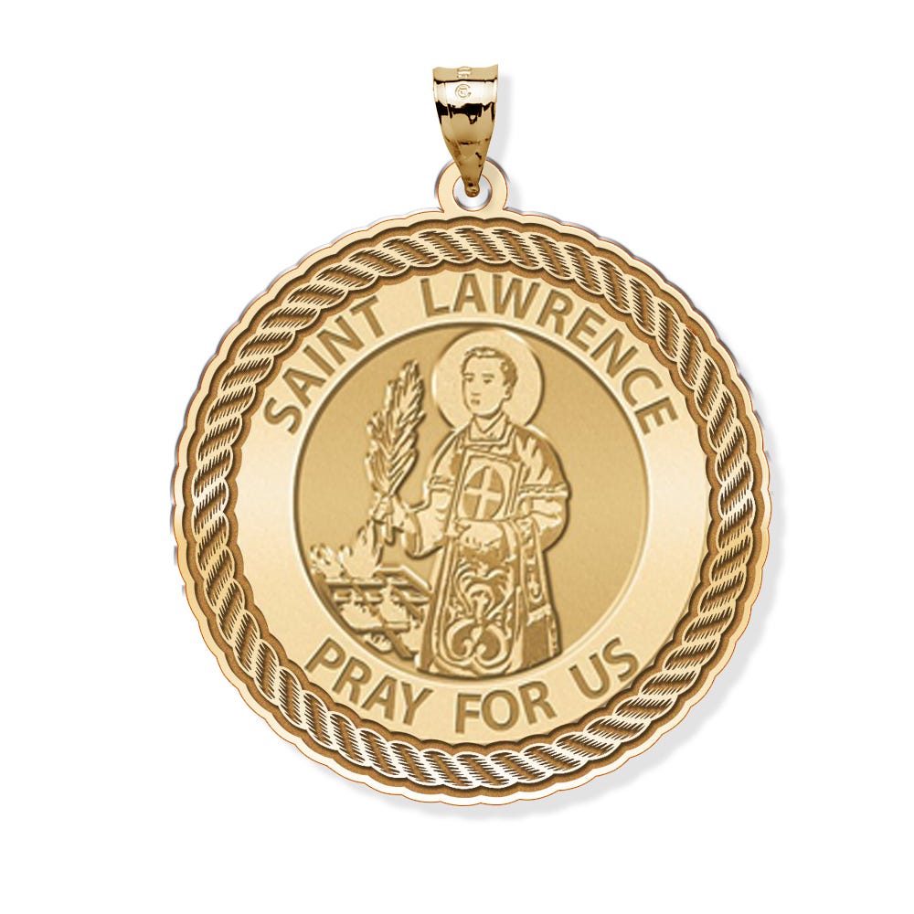 Saint Lawrence Round Rope Border Religious Medal