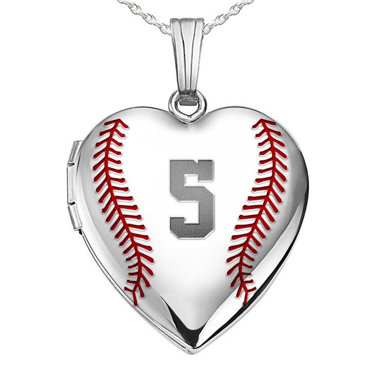 Silver Personalized Baseball Stitch Heart Photo Locket