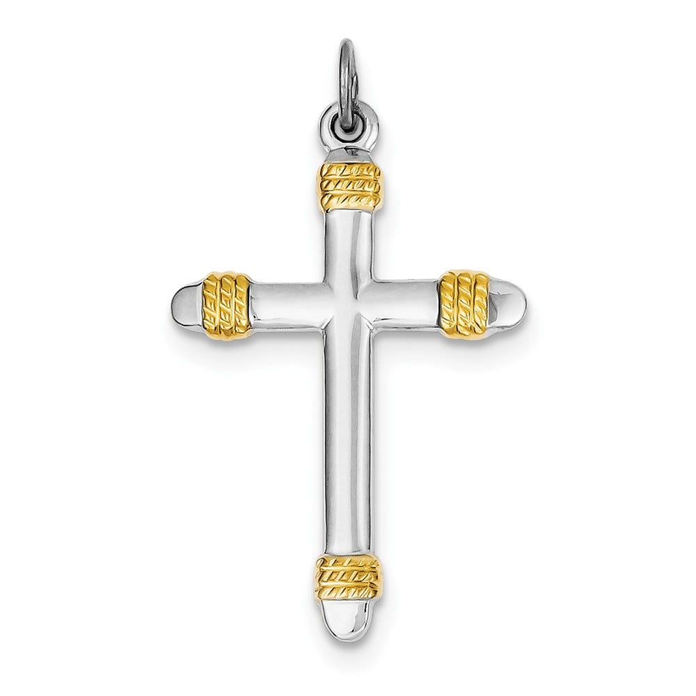 Sterling Silver Rhodium-plated & 18k Gold-plated Rope Cross Pendant