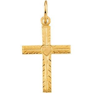 14K Yellow Gold Child's Cross Pendant W/Heart