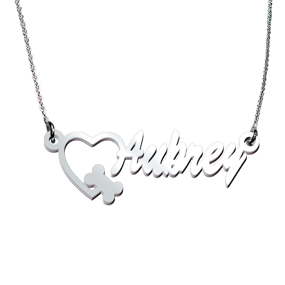Personalized Name Necklace w/ Heart and DogBone