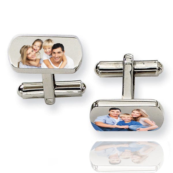 Rectangle Stainless Steel Photo Engravable Cufflinks - Stainless Steel Cufflinks - 3/4 Inch x 1/2 Inch