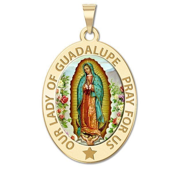 Our Lady of Guadalupe "Color Laser" Religious Medal  OVAL "EXCLUSIVE"