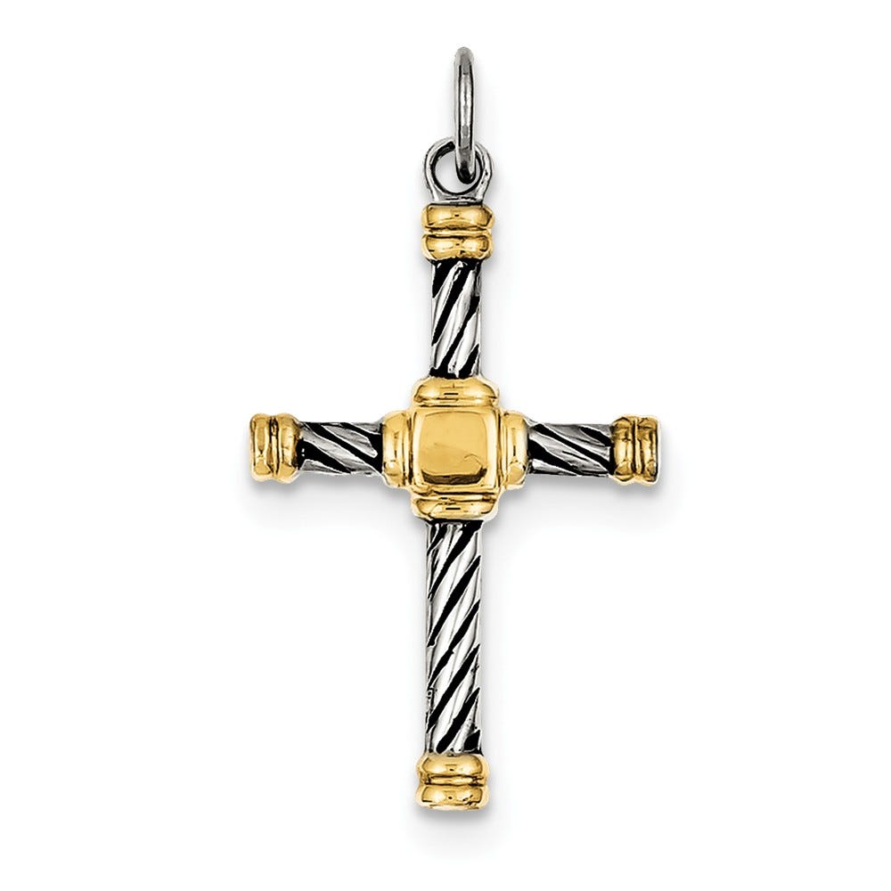 Sterling Silver Antiqued & 18k Gold - plated Cross Pendant