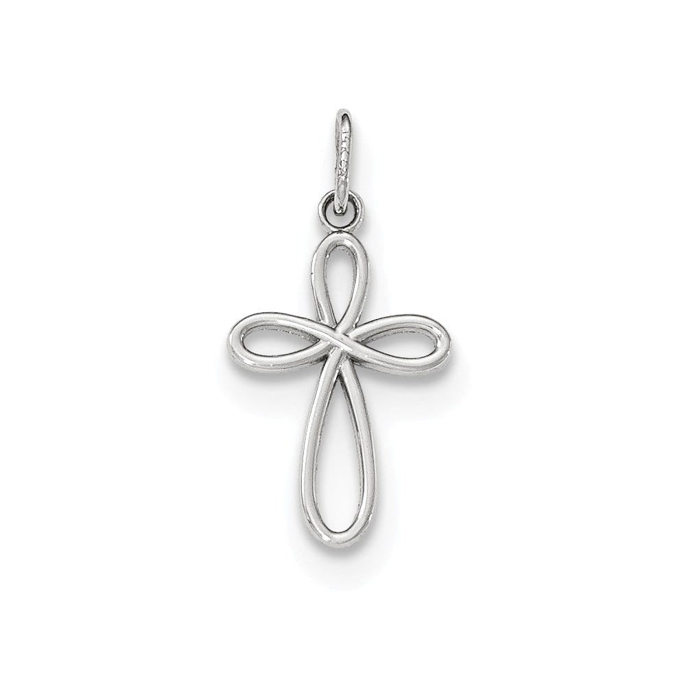 14k White Gold Polished Small Ribbon Cross Pendant