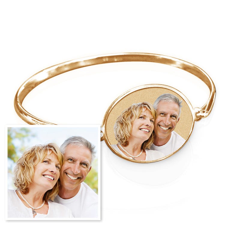 Oval Photo Engraved Bangle Bracelet