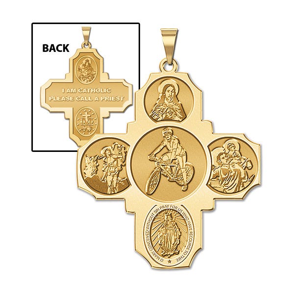 Four Way Cross - Bicycling Religious Medal  "EXCLUSIVE"