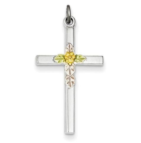 Sterling Silver Polished Epoxy & Gold Plated Cross Pendant
