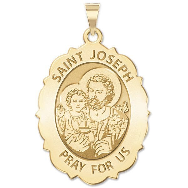 Saint Joseph Religious Scalloped Oval Medal