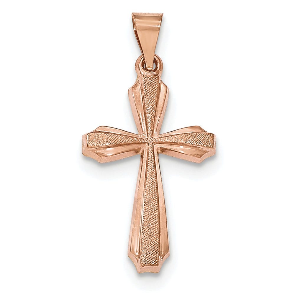 14K Rose Gold Textured, Brushed and Polished Passion Cross Pendant