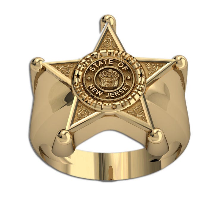 Personalized New Jersey Sheriff Badge Ring with Number, Department, & Rank