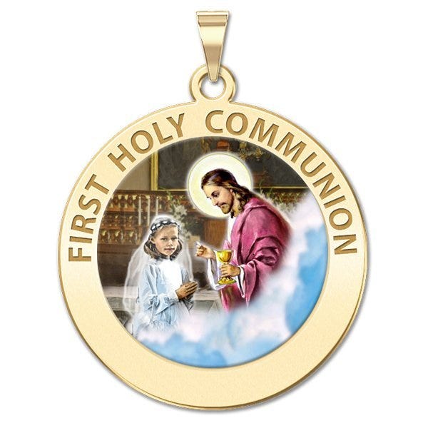 First Holy Communion Religious Medal (for a Girl) "Color EXCLUSIVE"