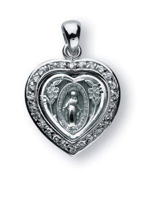 Sterling Silver Miraculous Medal w/ Cubic Zirconias