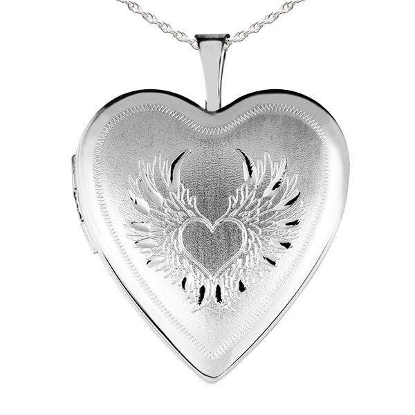 Silver Heart Angel Wing Heart Photo Locket