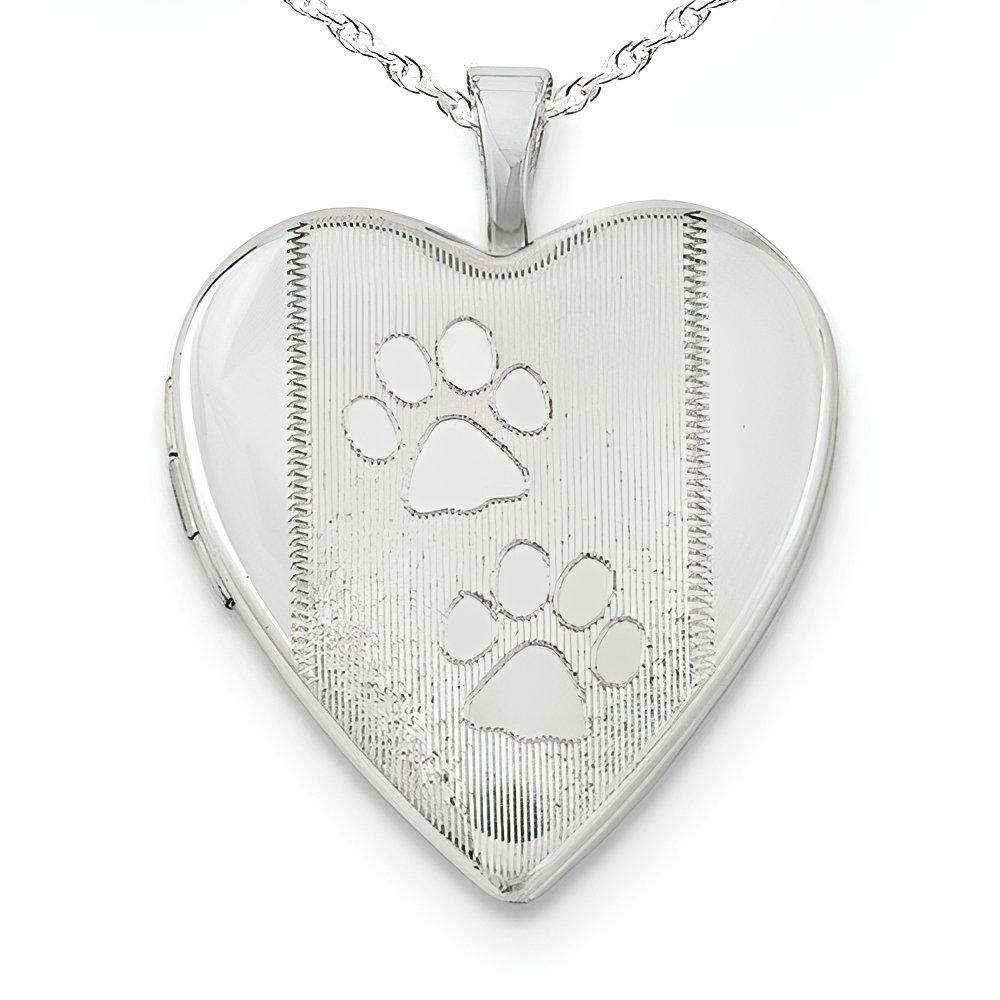 Silver Two Paw Prints Heart Photo Locket