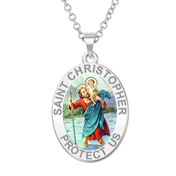 Saint Christopher OVAL Religious Medal Color