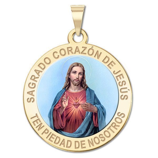 Sagrado Corazon de Jesus Medalla religiosa redonda en color