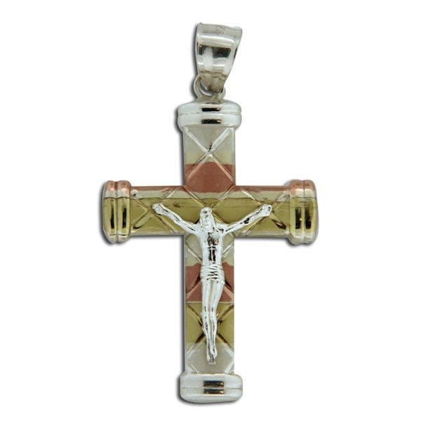 Sterling Silver Tri-color Crucifix Cross Pendant
