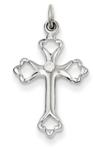 Sterling Silver Budded Cross w/CZ Charm