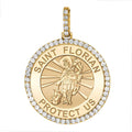 Large Saint Florian Diamond Round Religious Medal
