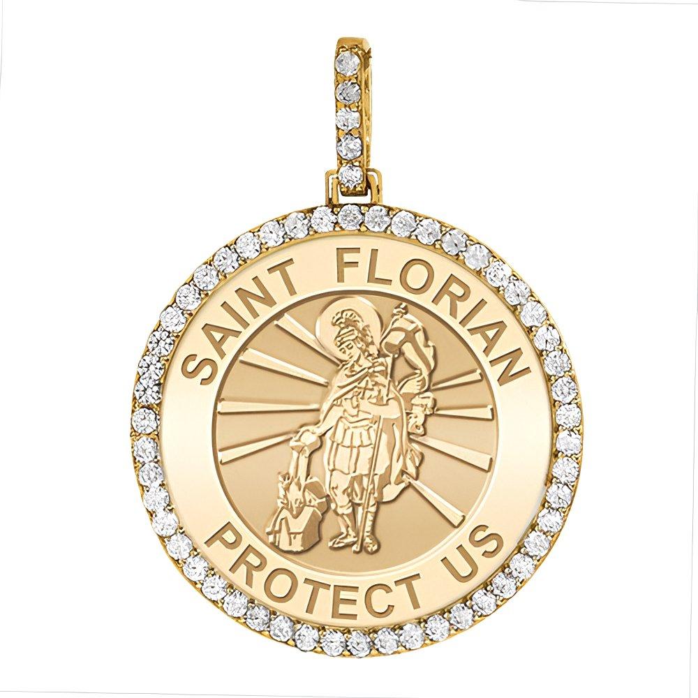 Large Saint Florian Diamond Round Religious Medal