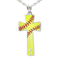Softball Stitch Enameled Cross Pendant w/ Number