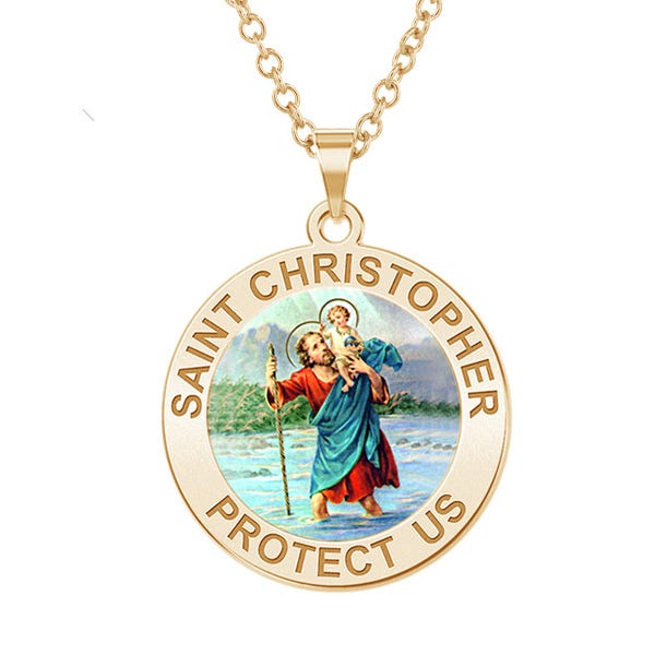 Saint Christopher Round Religious Medal - Color