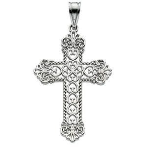14K White Gold Heart Openwork CROSS PENDANT
