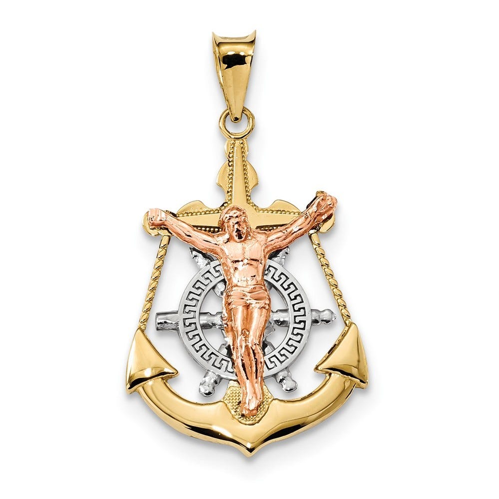 14k Tri-Color Mariner Crucifix Pendant