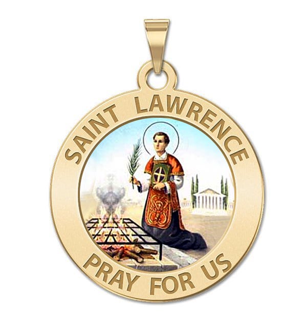 Saint Lawrence of Rome Round Religious Medal Color