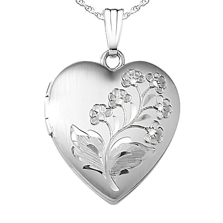 14K White Gold Flower Photo Locket