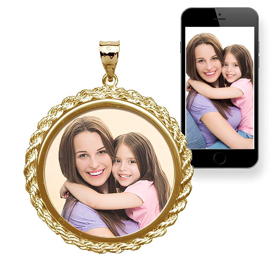 Round Photo Engraved Rope Frame Necklace