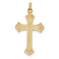 14k Textured and Polished Fleur de lis Cross Pendant