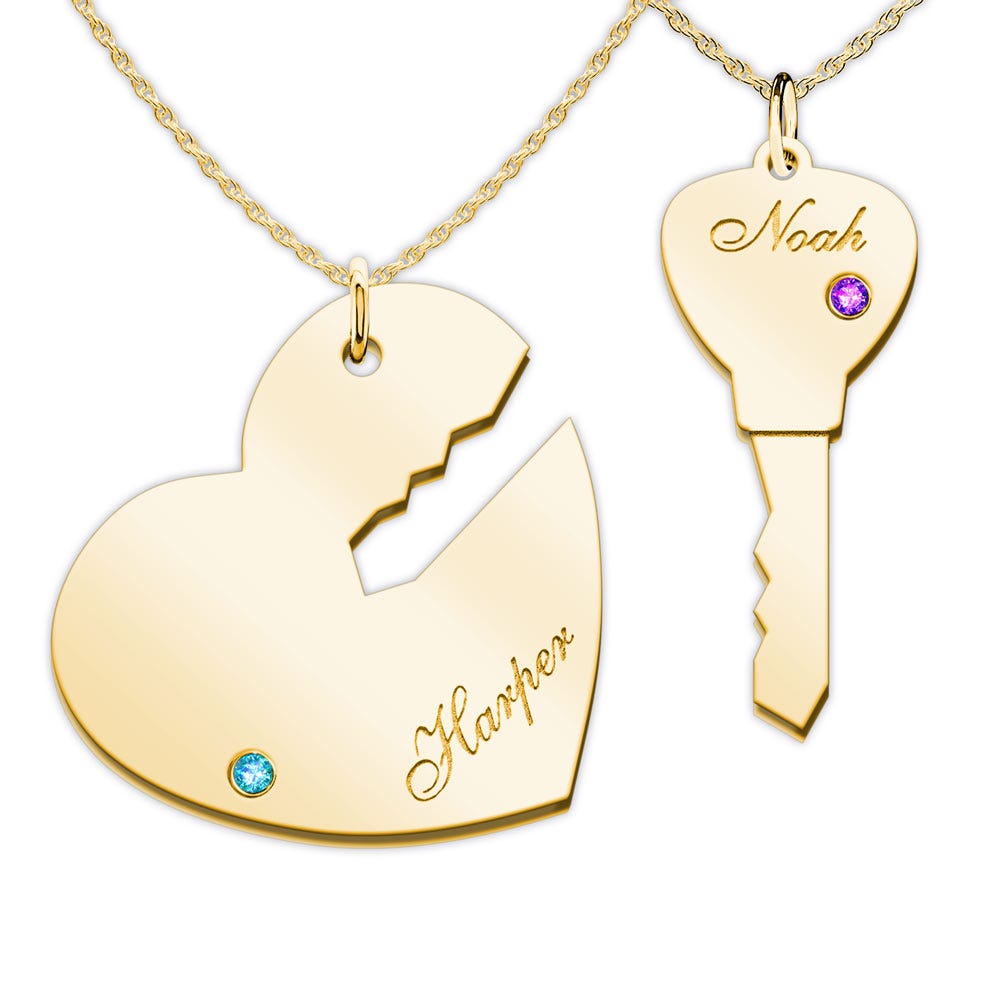 Couple's Engravable Key to My Heart Set of 2 Names Pendant