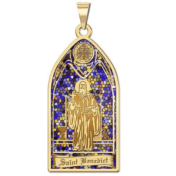 Saint Benedict - Stained Glass Religious Medal