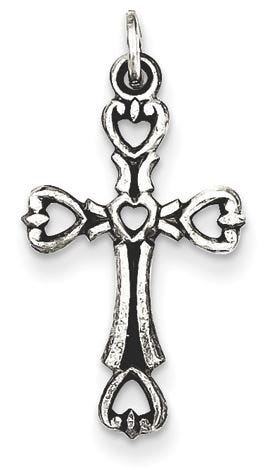 Sterling Silver Antiqued Heart Cross Charm