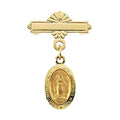 14K Gold Miraculous Medal Baptismal Brooch - 1/3 Inch x 1/2 Inch in 14K Yellow Gold