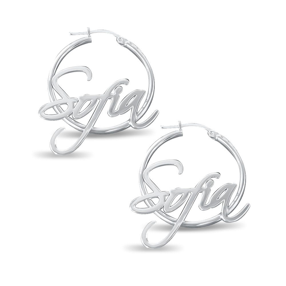 Pair Of Script Hoop Name Earrings