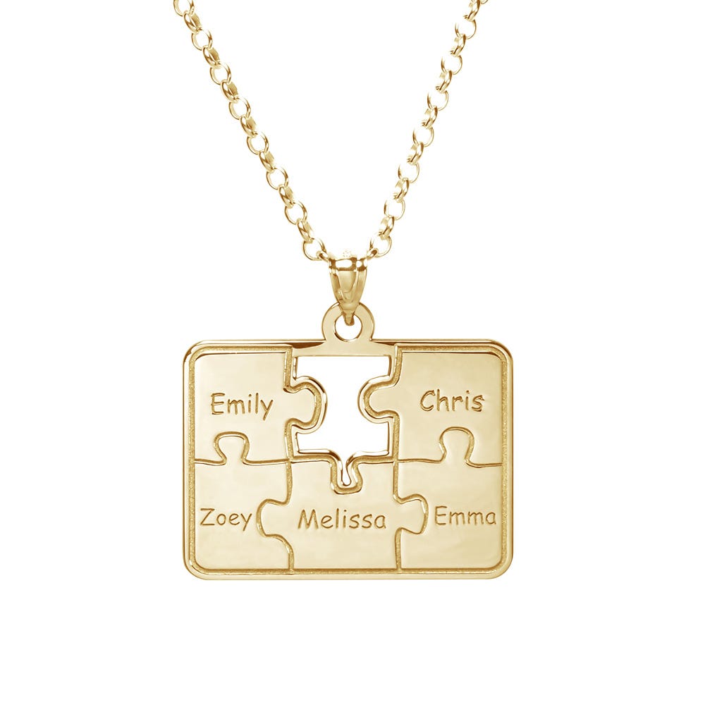 Personalized Family Five Piece Jigsaw Puzzle Pendant - Includes 18 Inch Chain