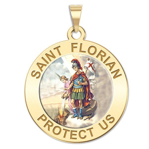 Saint Florian Round Religious Medal  "Color EXCLUSIVE"