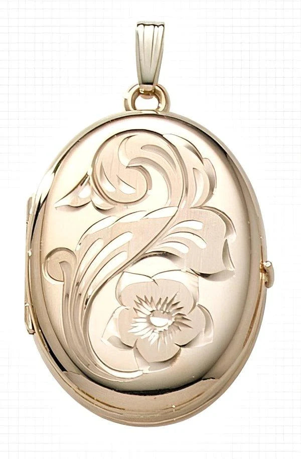 14K Gold Filled Floral Oval 4 Photo Locket - 1 inch x 1-1/4 inch